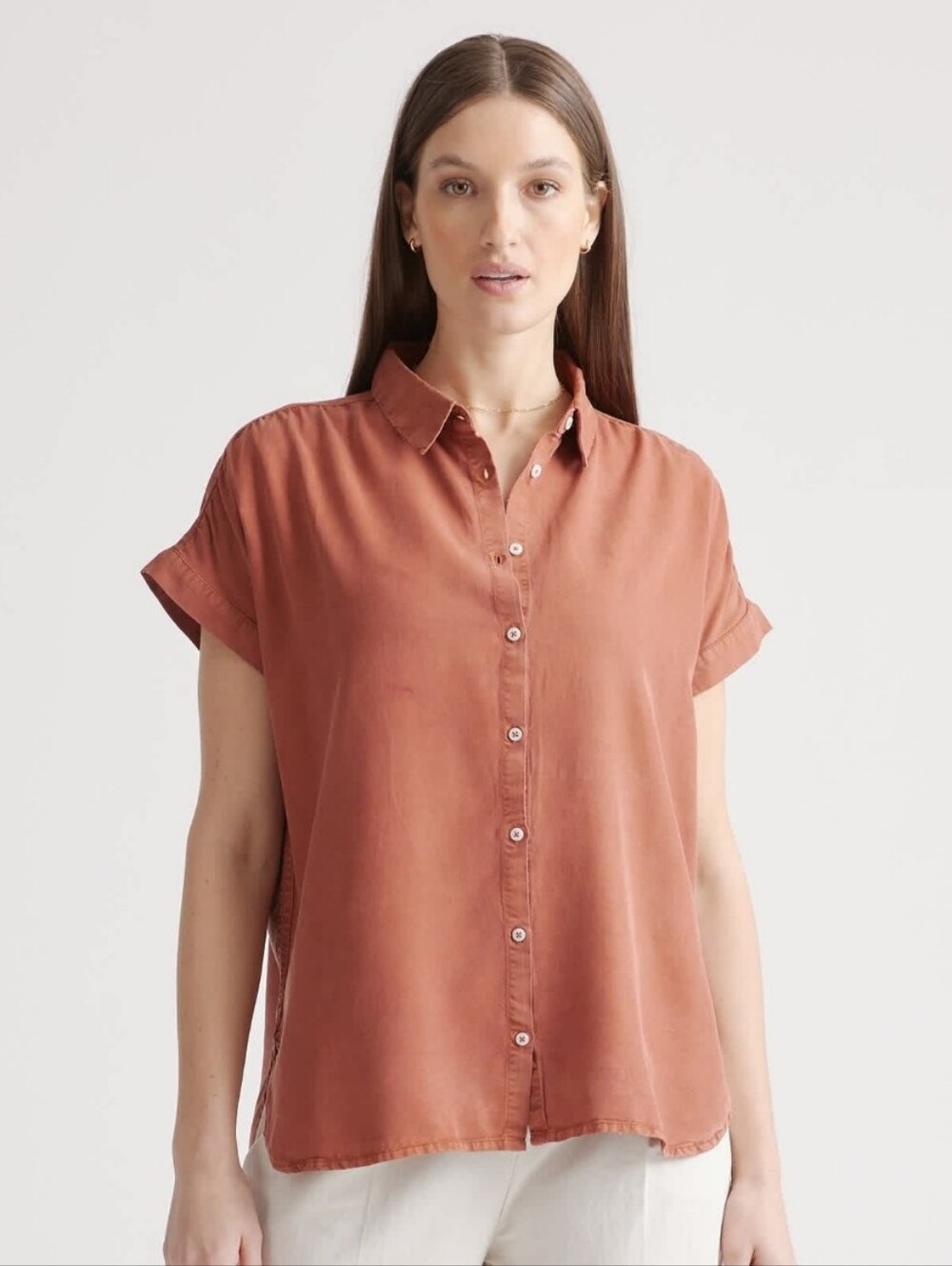 Quince Vintage Wash Tencel Camp Shirt Terracotta XL Short Sleeve Button Down